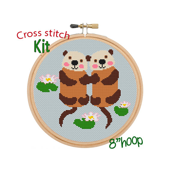 Otters Cross Stitch. Funny Modern Cross Stitch Pattern. Animals Cross Stitch. Nature Cross Stitch Pattern. DIY Kit.