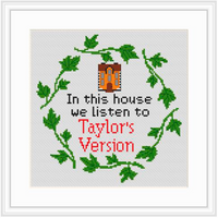 In this house we listen to Taylor's Version. Taylor Swift Cross Stitch Kit. Funny Cross Stitch Pattern. Cross Stitch Kit. Country Singer