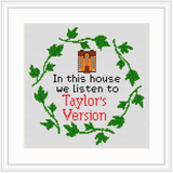 In this house we listen to Taylor's Version. Taylor Swift Cross Stitch Kit. Funny Cross Stitch Pattern. Cross Stitch Kit. Country Singer