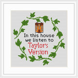 In this house we listen to Taylor's Version. Taylor Swift Cross Stitch Kit. Funny Cross Stitch Pattern. Cross Stitch Kit. Country Singer