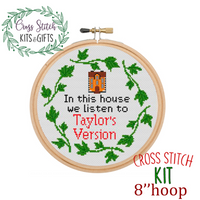 In this house we listen to Taylor's Version. Taylor Swift Cross Stitch Kit. Funny Cross Stitch Pattern. Cross Stitch Kit. Country Singer