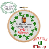 In this house we listen to Taylor's Version. Taylor Swift Cross Stitch Kit. Funny Cross Stitch Pattern. Cross Stitch Kit. Country Singer