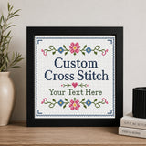 Custom Framed Cross Stitch, Personalized Text, Handmade Embroidery Wall Art