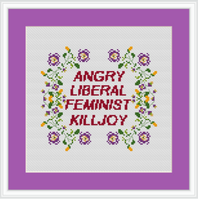 Angry Liberal Feminist Killjoy Cross Stitch Kit. Feminist Cross Stitch. Modern Cross Stitch.