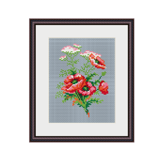 Bouquet Of Poppies Cross Stitch Pattern.