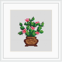 Cactus With Flowers. Plants Cross Stitch. Nature Plants Green Plants Modern Cross Stitch Pattern.
