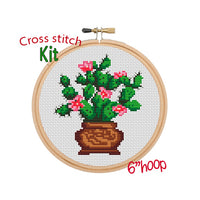 Cactus With Flowers. Plants Cross Stitch. Nature Plants Green Plants Modern Cross Stitch Pattern.