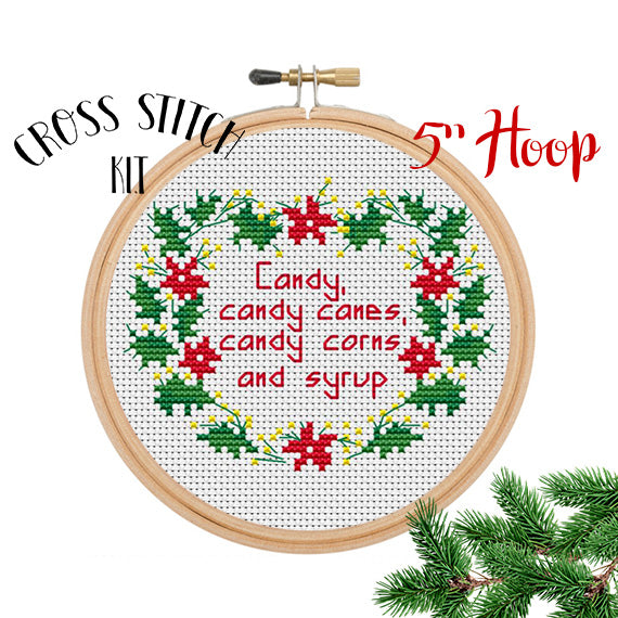 Candy, Candy Canes, Candy Corns And Syrup. Buddy The Elf Quotes Cross Stitch Kit.