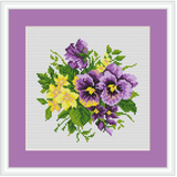Daffodils And Violets Cross Stitch Kit. Flowers Cross Stitch Pattern. Modern Embroidery Kit. DIY.