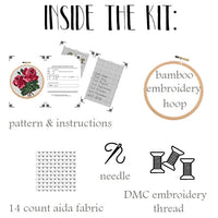 Dark Cherry Roses Cross Stitch Kit