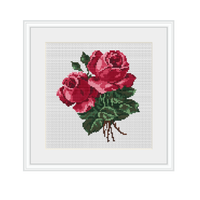 Dark Cherry Roses Embroidery Kit. 8"hoop Cross Stitch Kit.