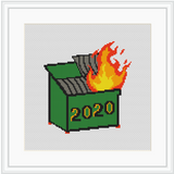 2020 Dumpster Fire Cross Stitch Kit. Funny Beginner's Cross Stitch. Meme Flaming Trash Fire 2020 Stay At Home cross stitch chart Subversive.