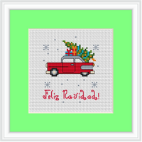 Feliz Navidad Christmas Car with Christmas Tree Cross Stitch Kit. Cross Stitch Kit Christmas