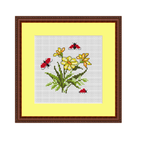Flowers And Ladybugs Cross Stitch Pattern.