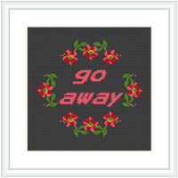 Go Away Cross Stitch Kit. Modern Cross Stitch. Flower Wreath Cross Stitch Kit.