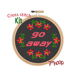 Go Away Cross Stitch Kit. Modern Cross Stitch. Flower Wreath Cross Stitch Kit.