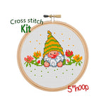 Garden Gnome Cross Stitch Kit. Funny Gnome Pattern.