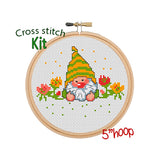 Garden Gnome Cross Stitch Kit. Funny Gnome Pattern.