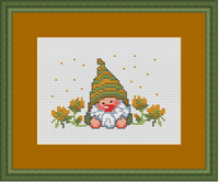 Happy Garden Gnome Cross Stitch Pattern