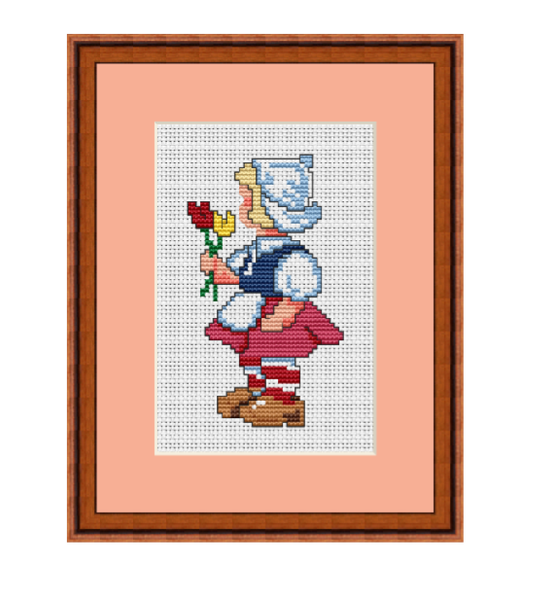 Girl With Flowers Cross Stitch Pattern. Funny Cross Stitch PDF Pattern.