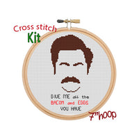 Give Me All The Bacon And Eggs You Have. Ron Swanson Quotes Kit. Funny Saying Cross Stitch. Modern Cross Stitch.