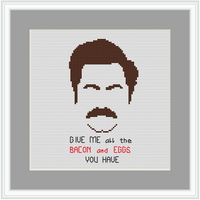 Give Me All The Bacon And Eggs You Have. Ron Swanson Quotes Kit. Funny Saying Cross Stitch. Modern Cross Stitch.