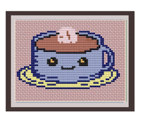 Happy Cappuccino Coffee Cup Cross Stitch Pattern.