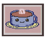Happy Cappuccino Coffee Cup Cross Stitch Pattern.