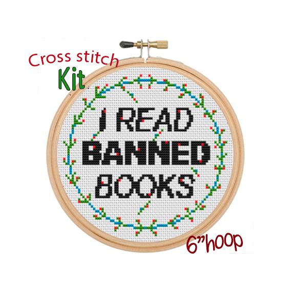 I Read Banned Books Cross Stitch Kit