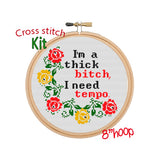 I'm Thick Bitch I Need Tempo. Lizzo Tempo Starter Cross Stitch Kit For Beginners. Lyrics Cross Stitch Kit. Wreath Cross Stitch