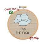 Kiss The Cook Cross Stitch Kit. Funny Kitchen Decor Cross Stitch Kit.