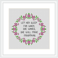 Let Her Sleep Cross Stitch Kit. Modern Cross Stitch. Flower Wreath Cross Stitch Kit.