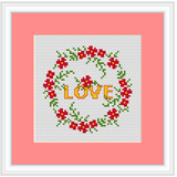 Love Cross Stitch Kit. Wreath Cross Stitch Kit