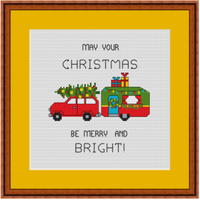 May Your Christmas Be Merry and Bright. Merry Christmas Car with Trailer Cross Stitch Kit. Christmas Cross Stitch.