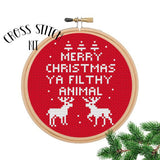 Merry Christmas Ya Filthy Animal Red Cross Stitch Kit