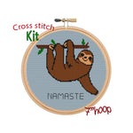 Namaste Cross Stitch Kit. Funny Sloth Cross Stitch Pattern.