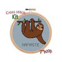 Namaste Cross Stitch Kit. Funny Sloth Cross Stitch Pattern.