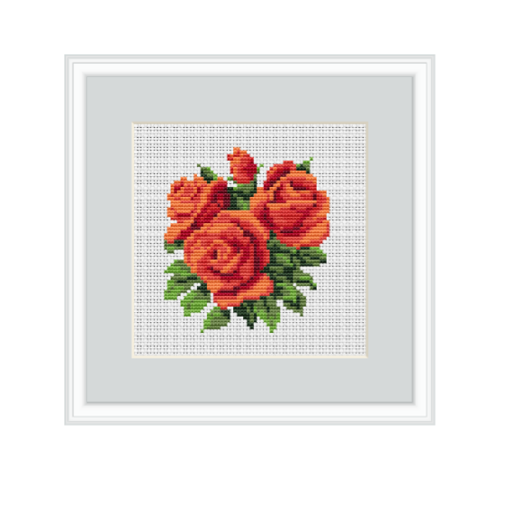 Orange Roses Counted Cross Stitch Pattern. Instant Download Cross Stitch Chart.