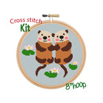 Otters Cross Stitch. Funny Modern Cross Stitch Pattern. Animals Cross Stitch. Nature Cross Stitch Pattern. DIY Kit.
