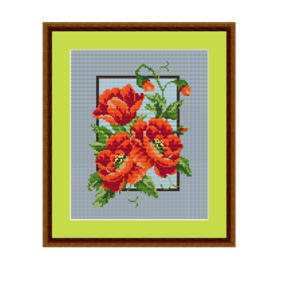 Poppies Flowers Cross Stitch Pattern