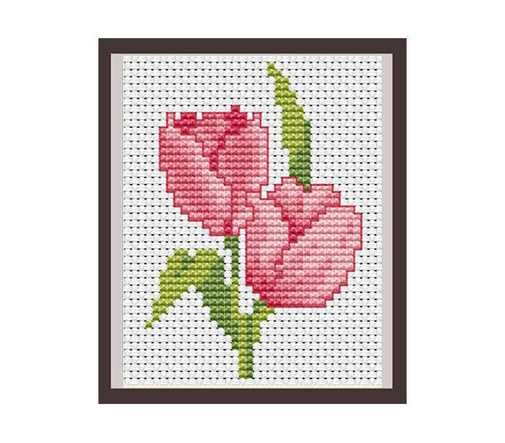Pink Tulips Cross Stitch Pattern.