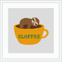 Sloffee Cross Stitch. Funny Modern Cross Stitch Pattern. Sloth Animals Cross Stitch. Nature Cross Stitch Pattern. DIY Kit.