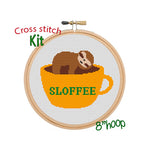 Sloffee Cross Stitch. Funny Modern Cross Stitch Pattern. Sloth Animals Cross Stitch. Nature Cross Stitch Pattern. DIY Kit.