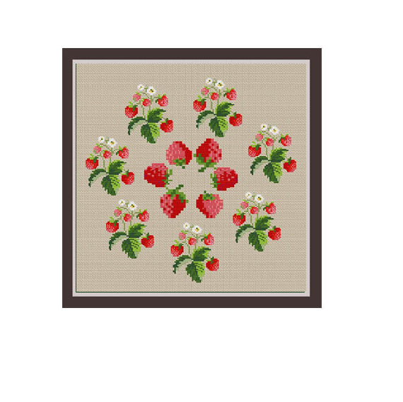 Strawberry Tablecloth Centerpiece Counted Cross Stitch Pattern.