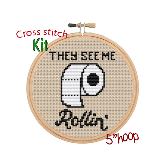 they see me rollin cross stitch kit 