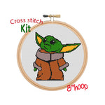 Baby Yoda Starter Cross Stitch Kit. Yoda Cross Stitch Pattern. Baby Alien Cross Stitch Kit. Star Wars. Yoda One For Me.