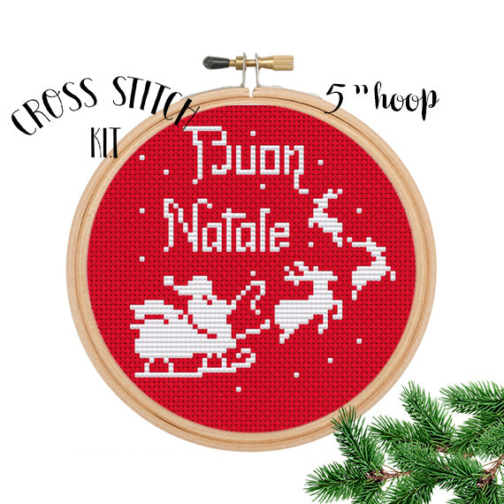 Buon Natale Cross Stitch Kit. Cross Stitch Kit Christmas. Modern Christmas Cross Stitch Kit.