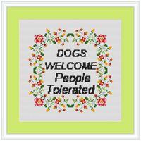Dogs Welcome People Tolerated Cross Stitch Kit. Funny Saying Cross Stitch Kit. Modern Embroidery.