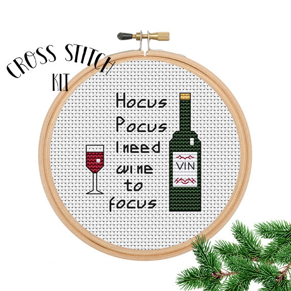 Hocus Pocus I Need Wine To Focus Cross Stitch Kit