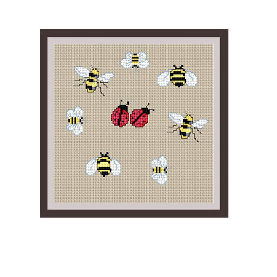 Ladybugs And Bees Cross Stitch Pattern.